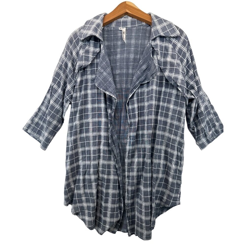 Andree by Unit Womens Cardigan Sz S Blue Plaid Outdoorsy Modern Lightwt Open